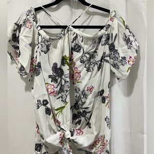 Tie bottom off the shoulder shirt